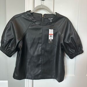 Steve Madden Black Faux Leather Puff Sleeve Top